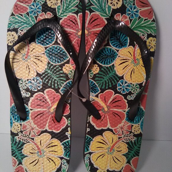Juncture Women's Flip Flop Sandals Color Black/Floral Design Size M 7/8 NWOT - Picture 2 of 6